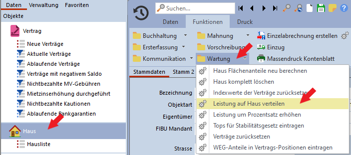Screnshot von der Software, wo die Funktion aufgerufen wird.